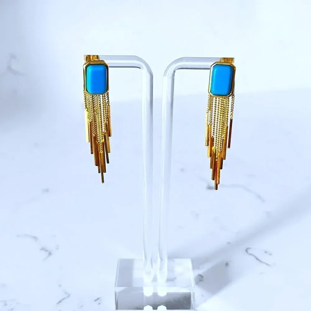Gold Plated Sterling Silver 925 Tassel Fringe Earrings